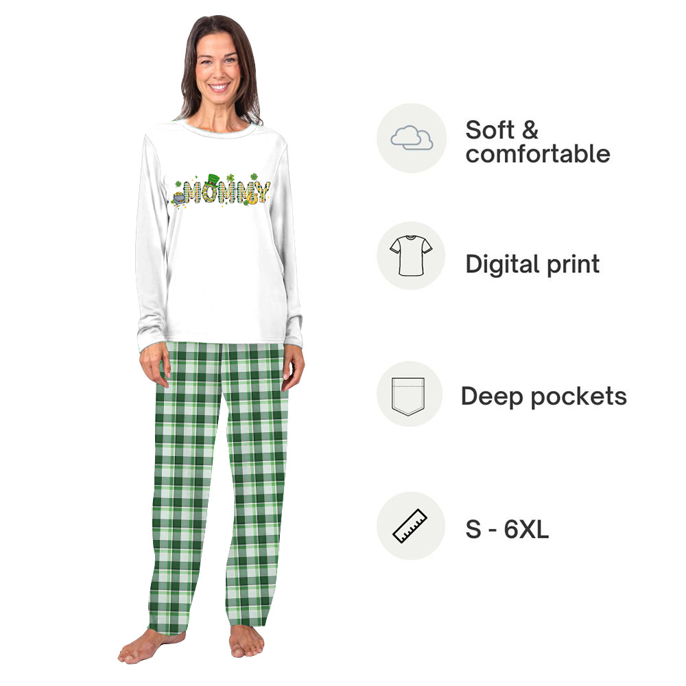 Personalized Name St. Patrick's Day Matching Family PJs Plaid