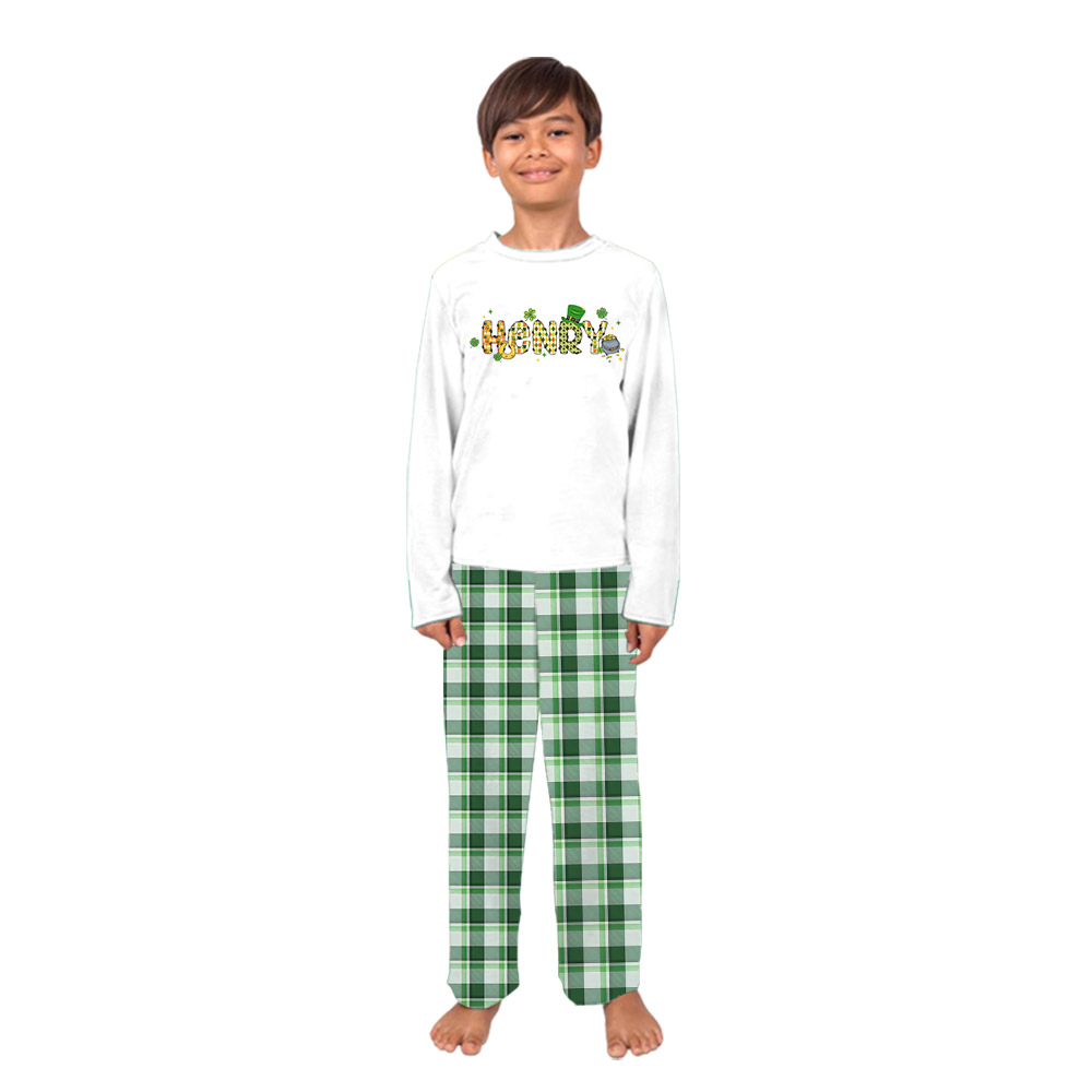 Personalized Name St. Patrick's Day Matching Family PJs Plaid