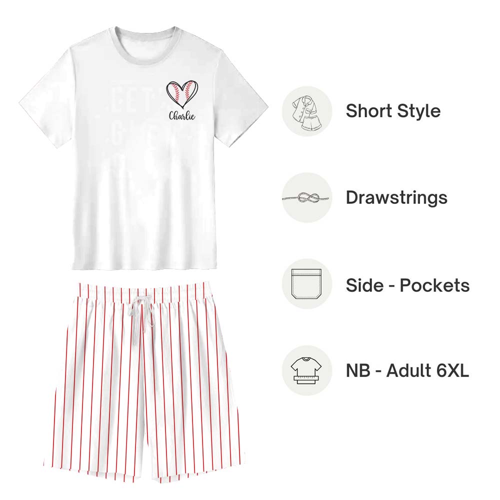 Festive Baseball Pajamas For Adults Short Sleeves White Festive Baseball Pajamas For Adults Short Sleeves White