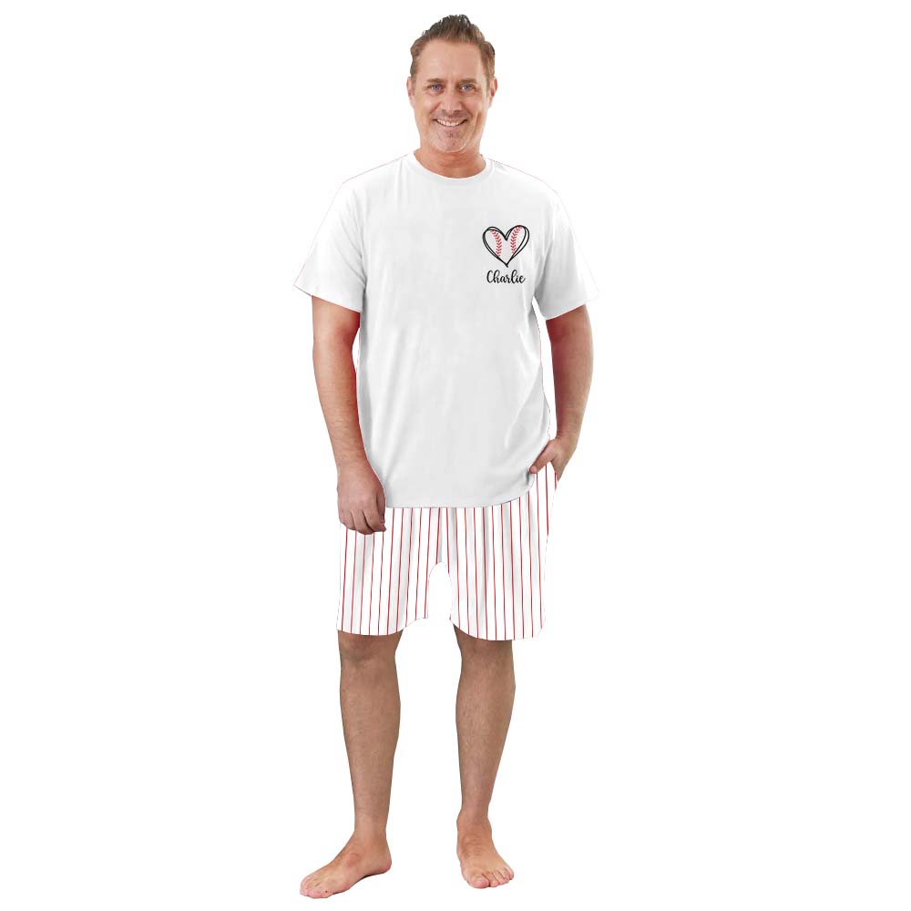 Festive Baseball Pajamas For Adults Short Sleeves White Festive Baseball Pajamas For Adults Short Sleeves White