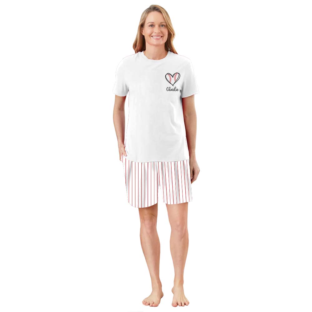 Festive Baseball Pajamas For Adults Short Sleeves White Festive Baseball Pajamas For Adults Short Sleeves White
