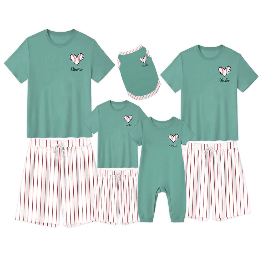 Personalized Baseball Heart Pajamas Tshirts And Shorts Personalized Baseball Heart Pajamas Tshirts And Shorts