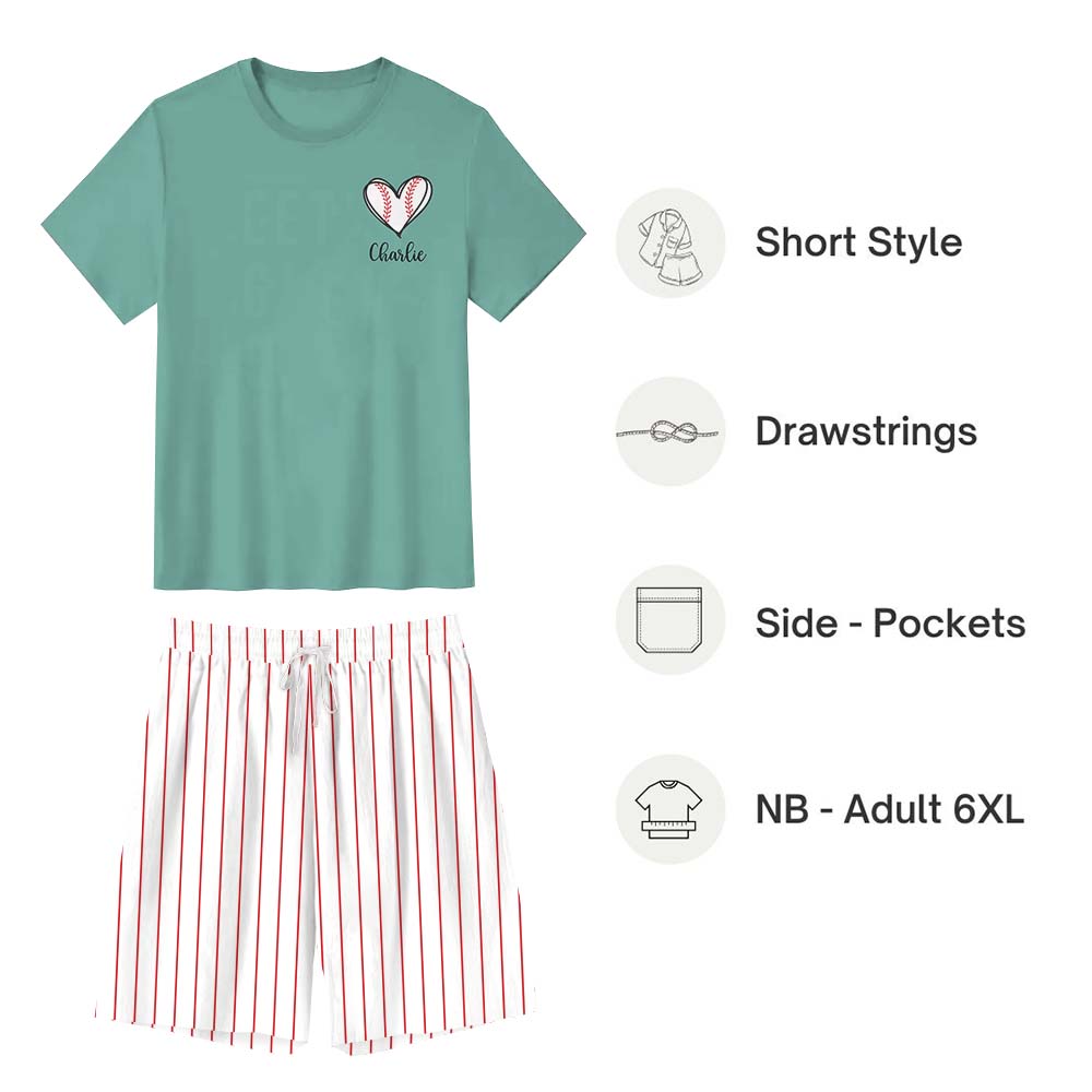 Personalized Baseball Heart Pajamas Tshirts And Shorts Personalized Baseball Heart Pajamas Tshirts And Shorts