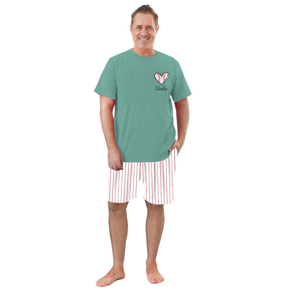 Personalized Baseball Heart Pajamas Tshirts And Shorts Personalized Baseball Heart Pajamas Tshirts And Shorts