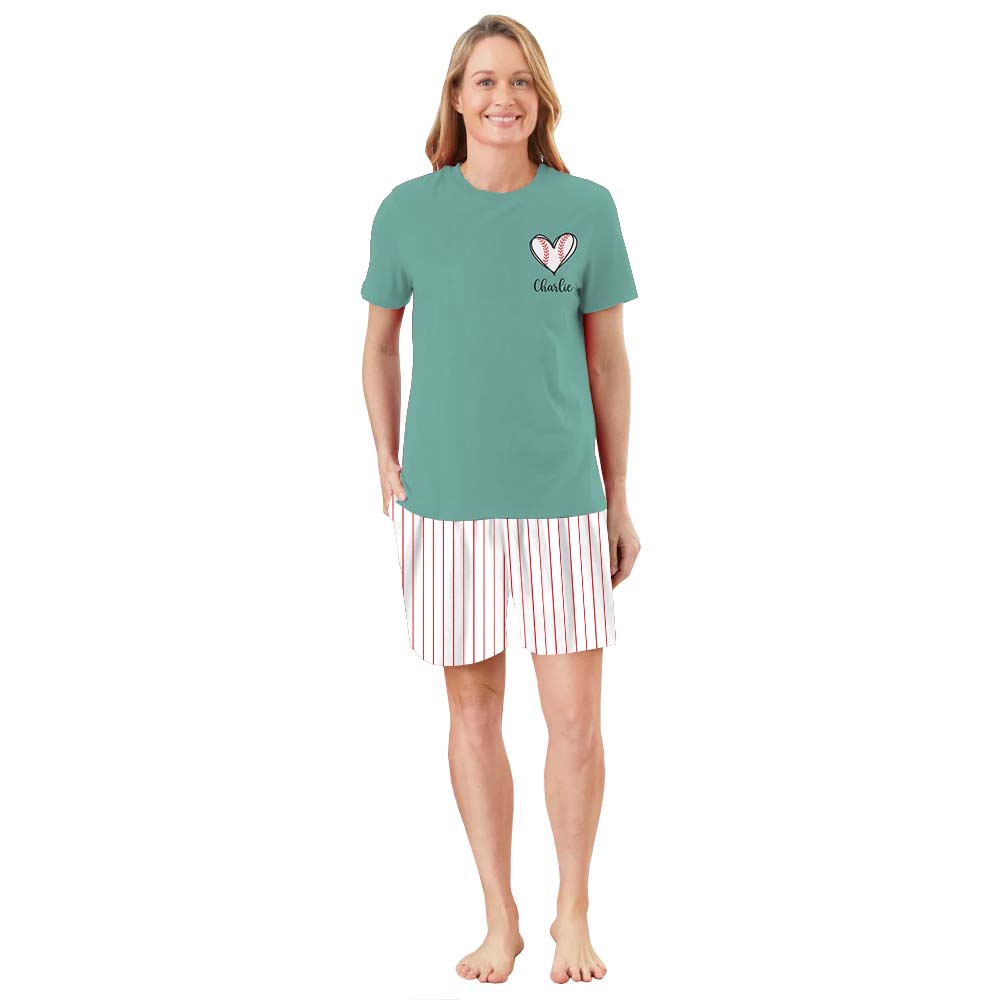 Personalized Baseball Heart Pajamas Tshirts And Shorts Personalized Baseball Heart Pajamas Tshirts And Shorts