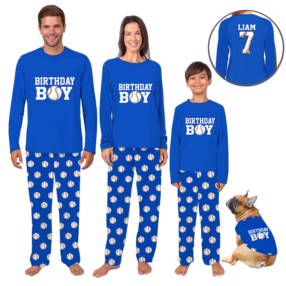 Custom Name Birthday Boy Baseball Matching Family Pajamas With Dogs Custom Name Birthday Boy Baseball Matching Family Pajamas With Dogs