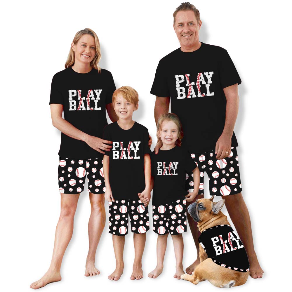 Play Ball Family Sport Pajamas With Dog Short Sleeves