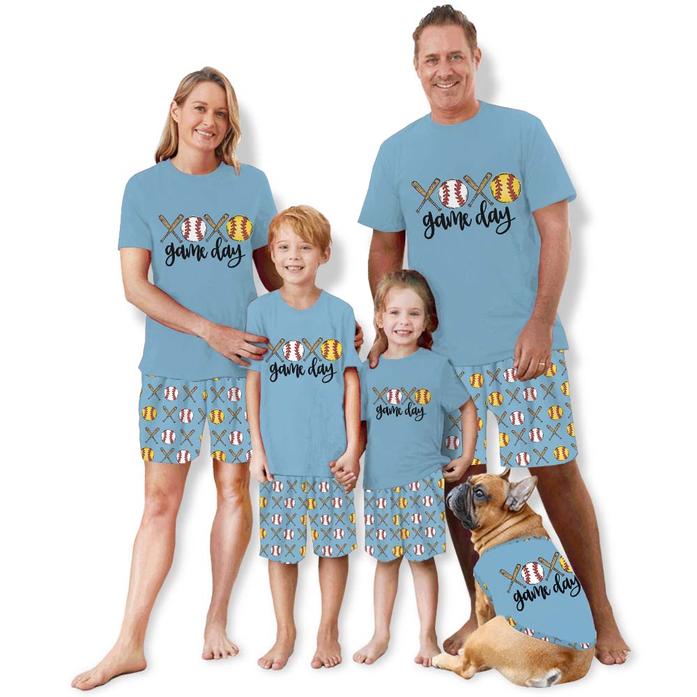 Baseball and Softball Game Day Matching Family Pajamas With Dogs Short Sleeves