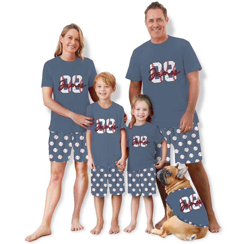 Baseball Themed With Name Pajamas Short Sets Baseball Themed With Name Pajamas Short Sets