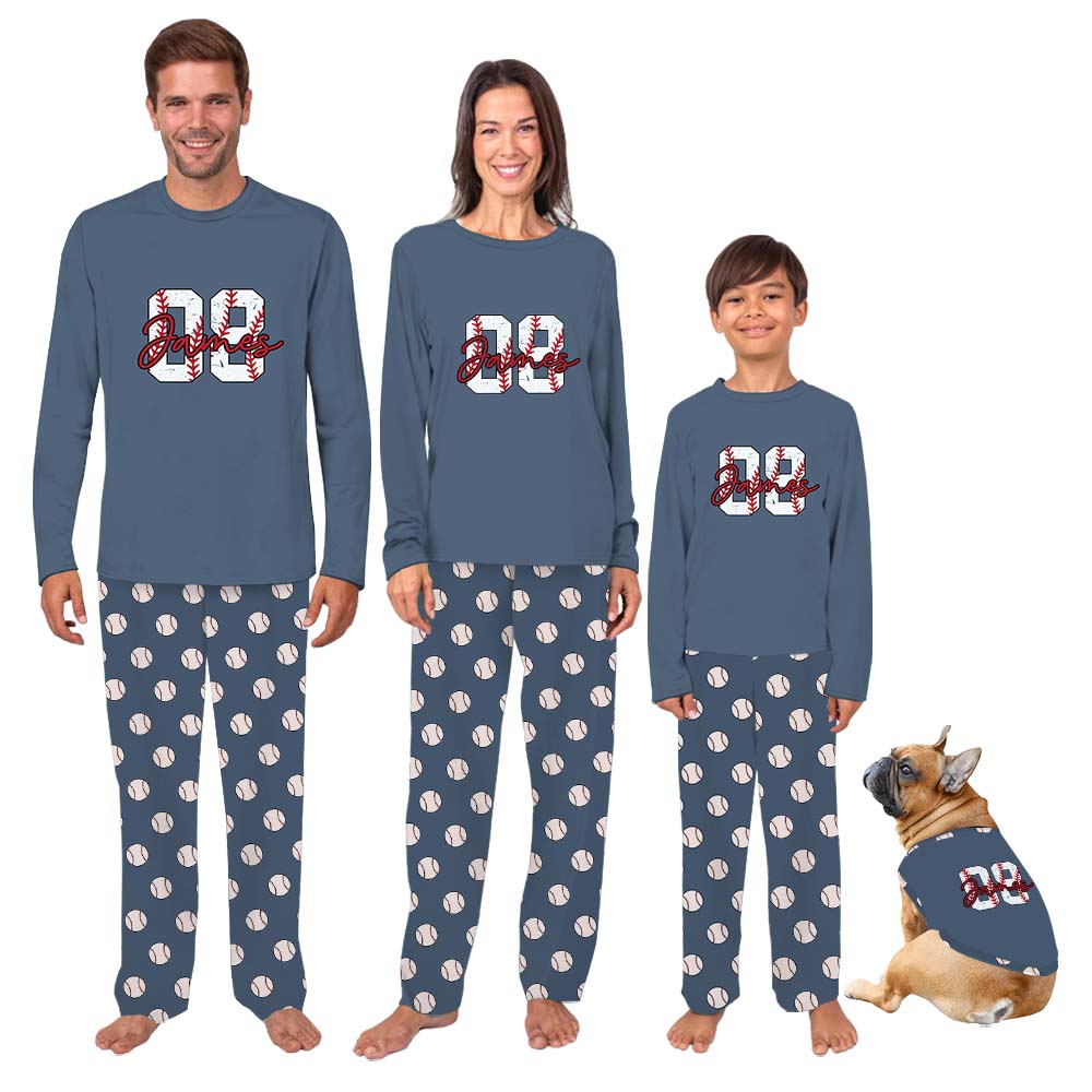 Personalized Baseball Player Matching Family Pajamas With Dogs Personalized Baseball Player Matching Family Pajamas With Dogs