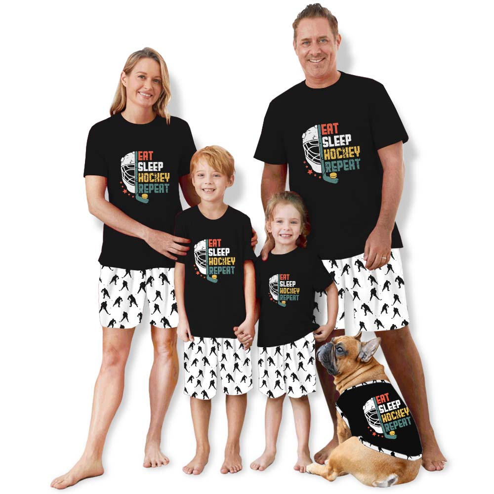 Eat Sleep Hockey Repeat Pajamas Tshirts And Shorts