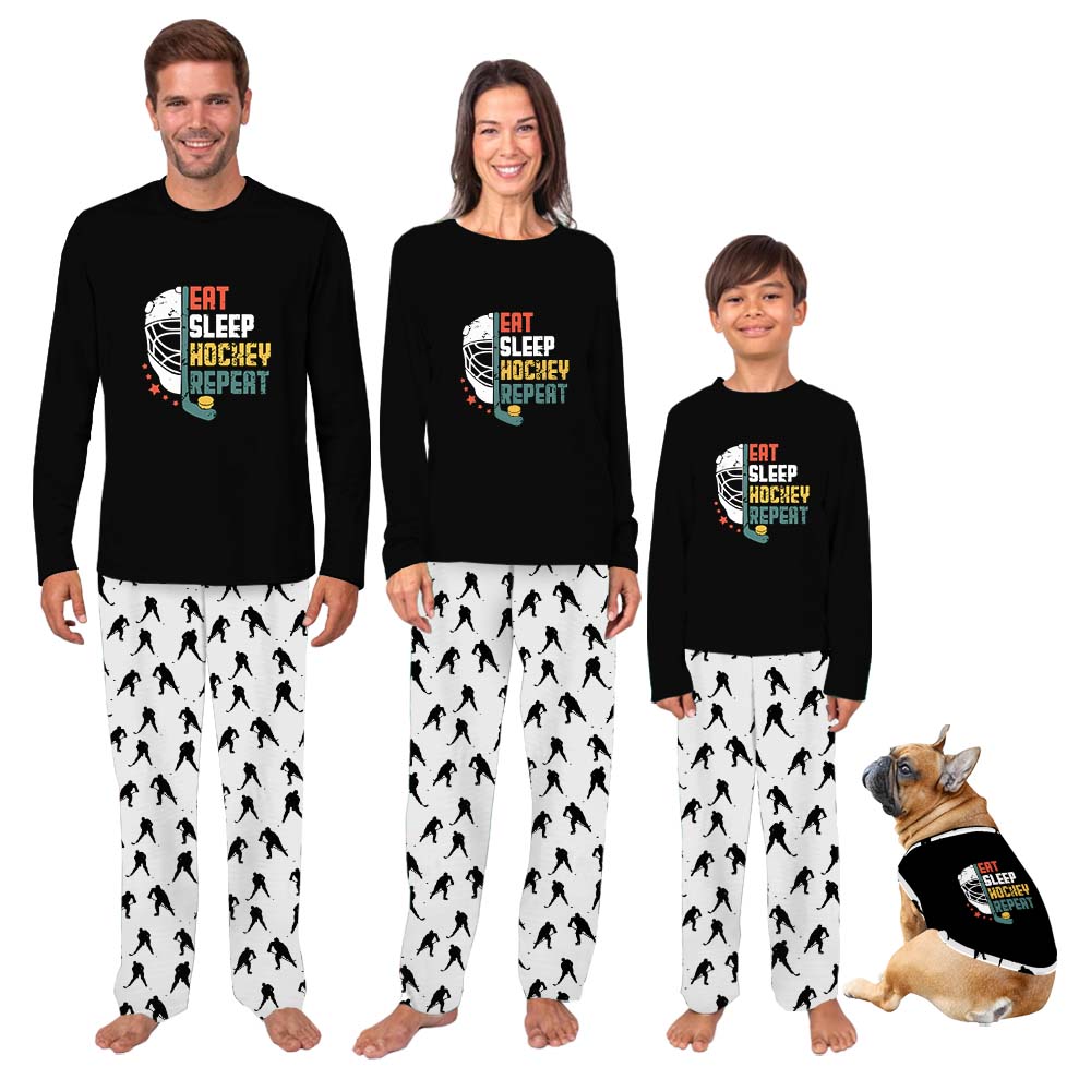 Eat Sleep Hockey Repeat Family Sport PJs Matching Sets