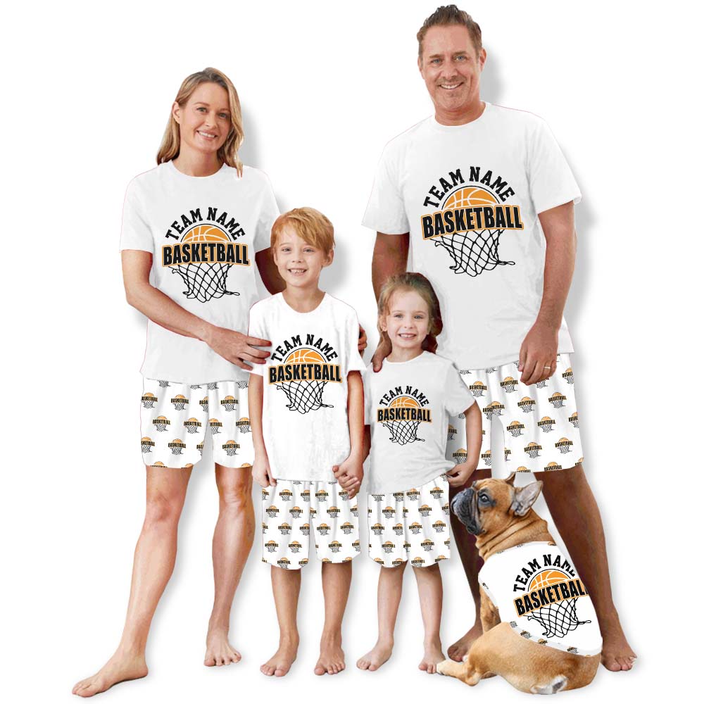 Custom Name Basketball Themed Jammies Matching Short Sleeves Custom Name Basketball Themed Jammies Matching Short Sleeves