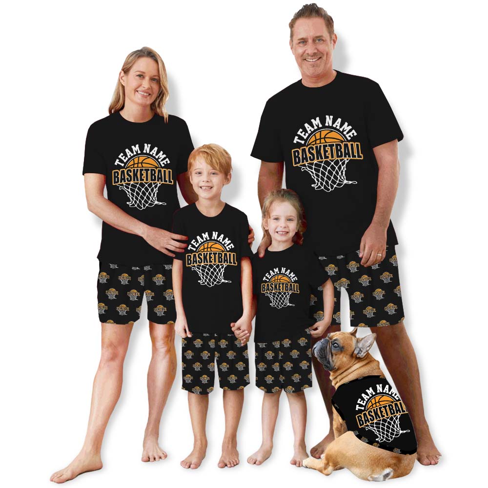 Custom Basketball Team Sport Pajamas For Family And Dog Short Sleeves Custom Basketball Team Sport Pajamas For Family And Dog Short Sleeves