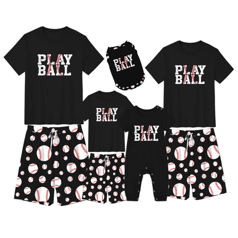 Play Ball Family Sport Pajamas With Dog Short Sleeves
