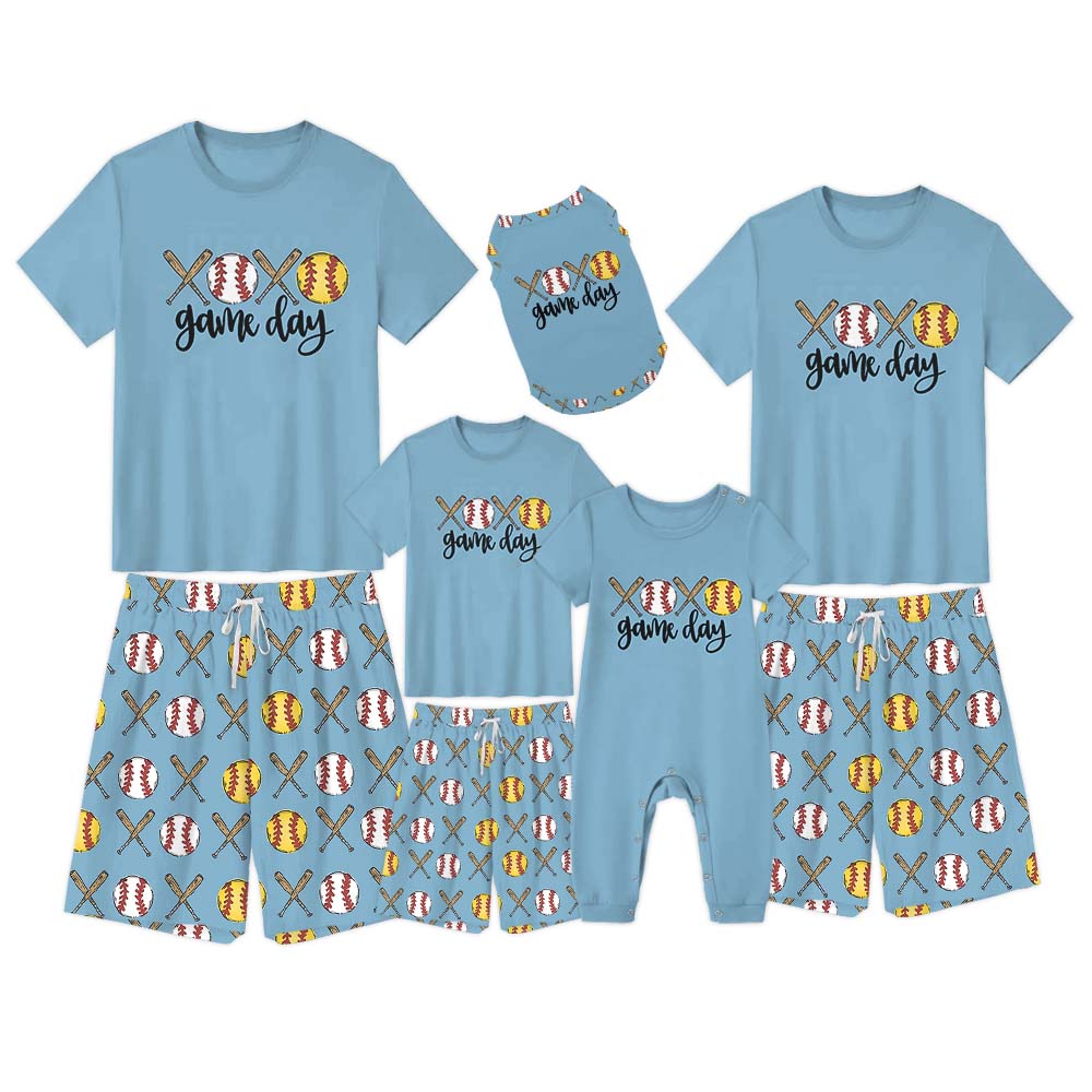 Baseball and Softball Game Day Matching Family Pajamas With Dogs Short Sleeves