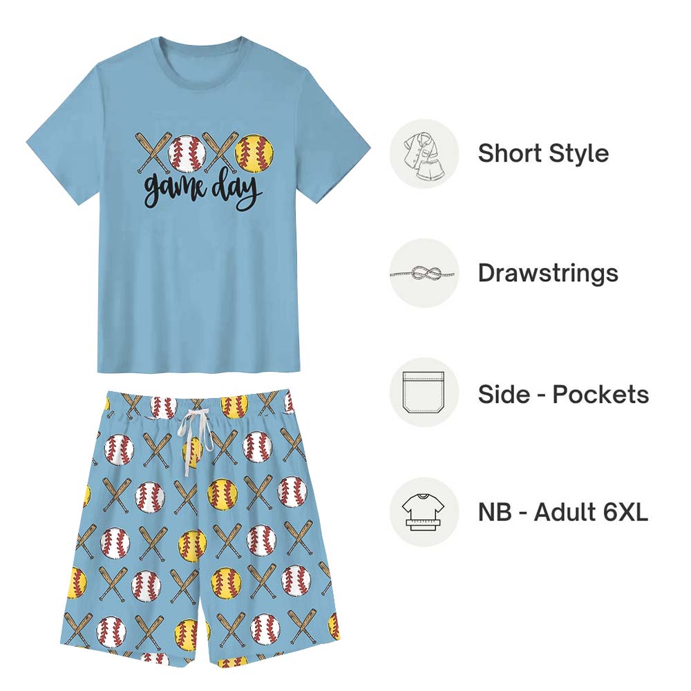 Baseball and Softball Game Day Matching Family Pajamas With Dogs Short Sleeves