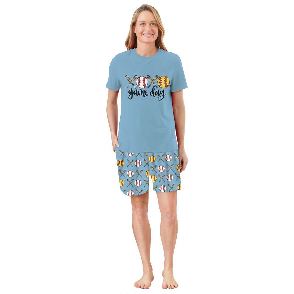Baseball and Softball Game Day Matching Family Pajamas With Dogs Short Sleeves