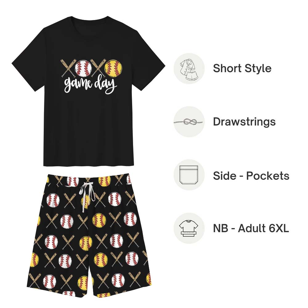 Baseball And Softball Game Day Pajamas For Adults Short Sleeves Baseball And Softball Game Day Pajamas For Adults Short Sleeves