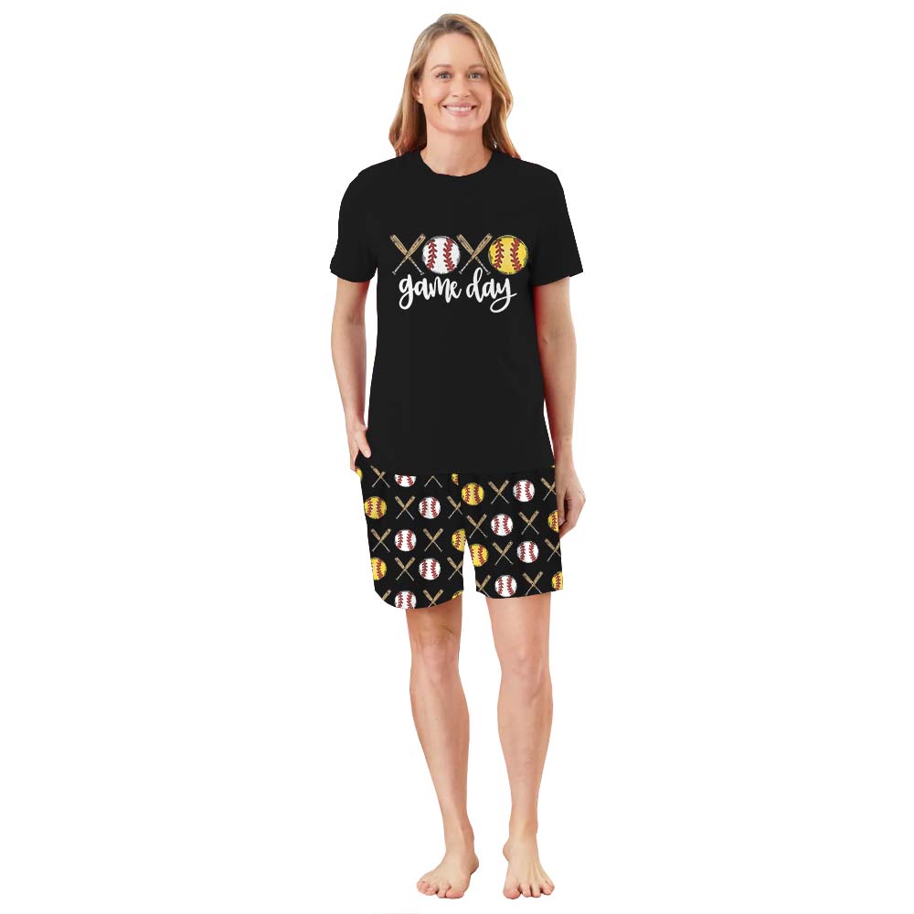 Baseball And Softball Game Day Pajamas For Adults Short Sleeves Baseball And Softball Game Day Pajamas For Adults Short Sleeves