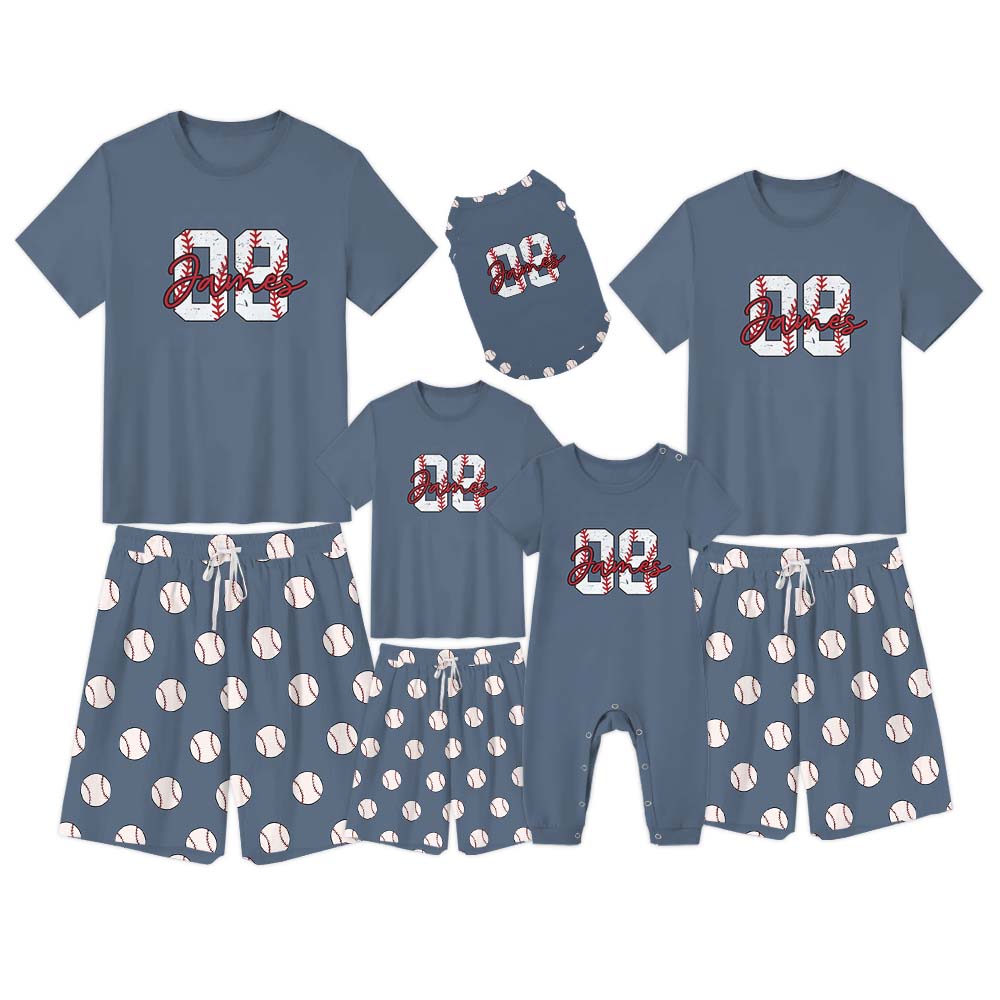 Baseball Themed With Name Pajamas Short Sets Baseball Themed With Name Pajamas Short Sets
