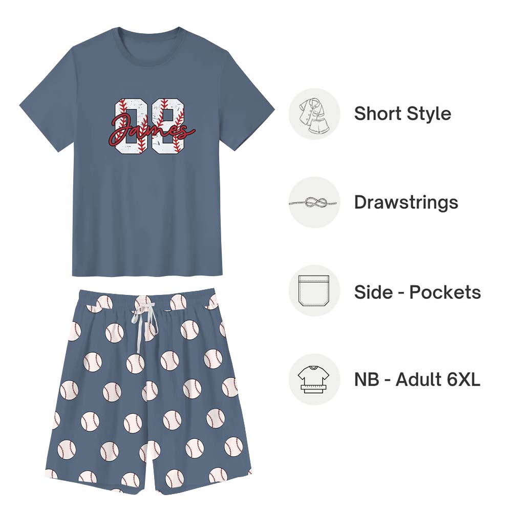Baseball Themed With Name Pajamas Short Sets Baseball Themed With Name Pajamas Short Sets