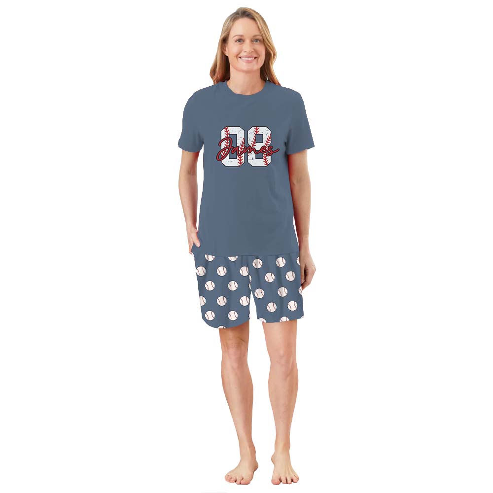 Baseball Themed With Name Pajamas Short Sets Baseball Themed With Name Pajamas Short Sets