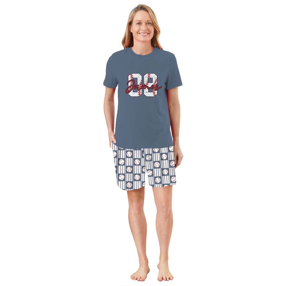 Unique Baseball Number Sport Pajama Short Set