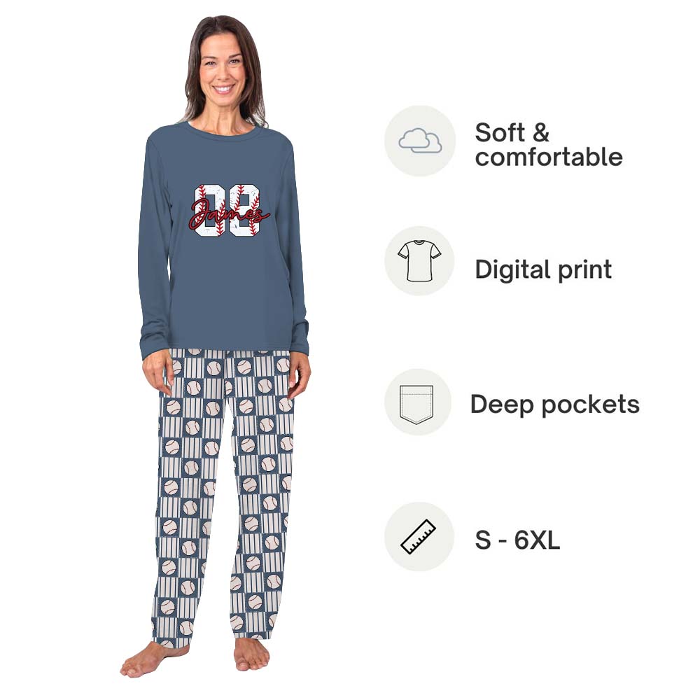 Custom Baseball Number Sport Matching Pajamas Custom Baseball Number Sport Matching Pajamas