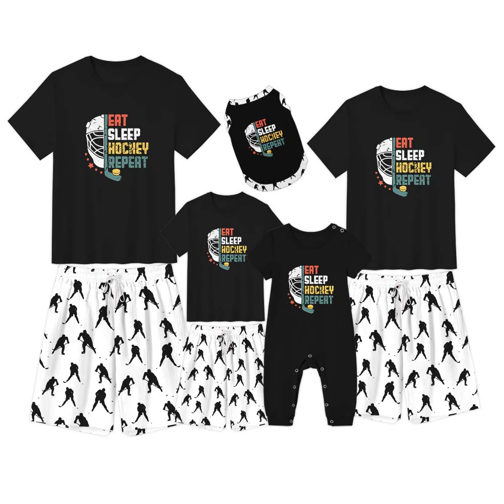 Eat Sleep Hockey Repeat Pajamas Tshirts And Shorts