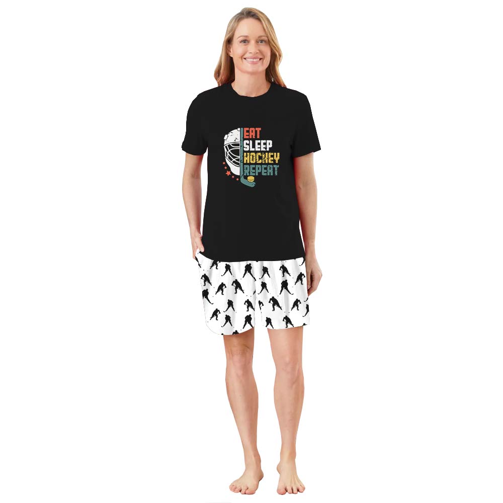 Eat Sleep Hockey Repeat Pajamas Tshirts And Shorts