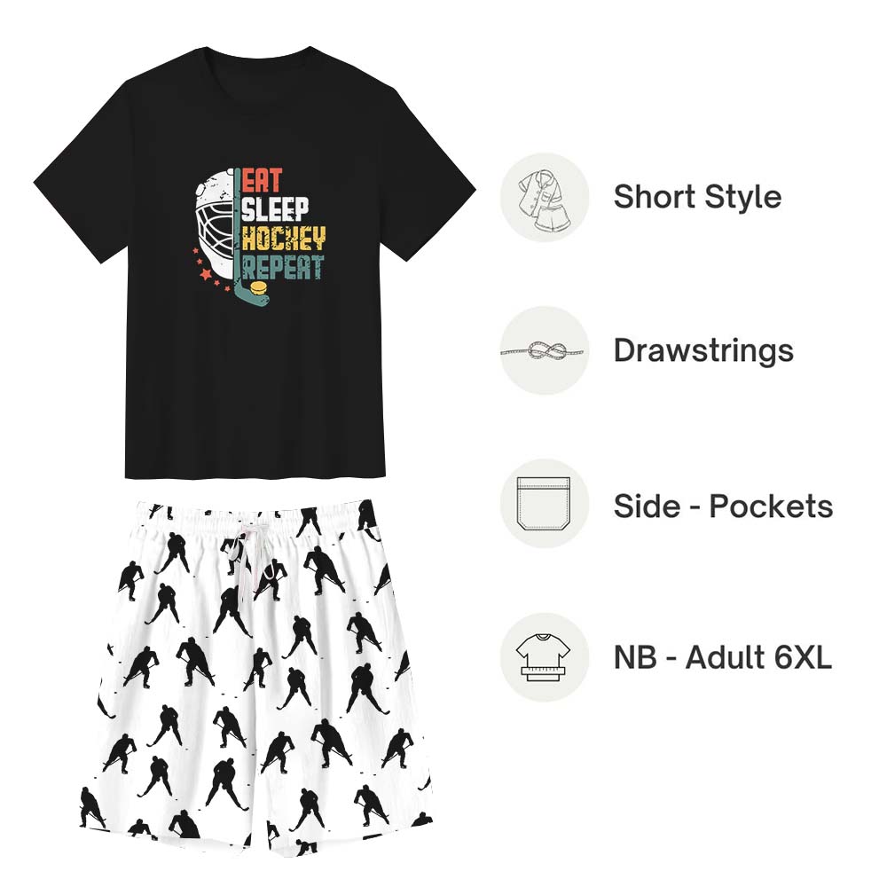Eat Sleep Hockey Repeat Pajamas Tshirts And Shorts
