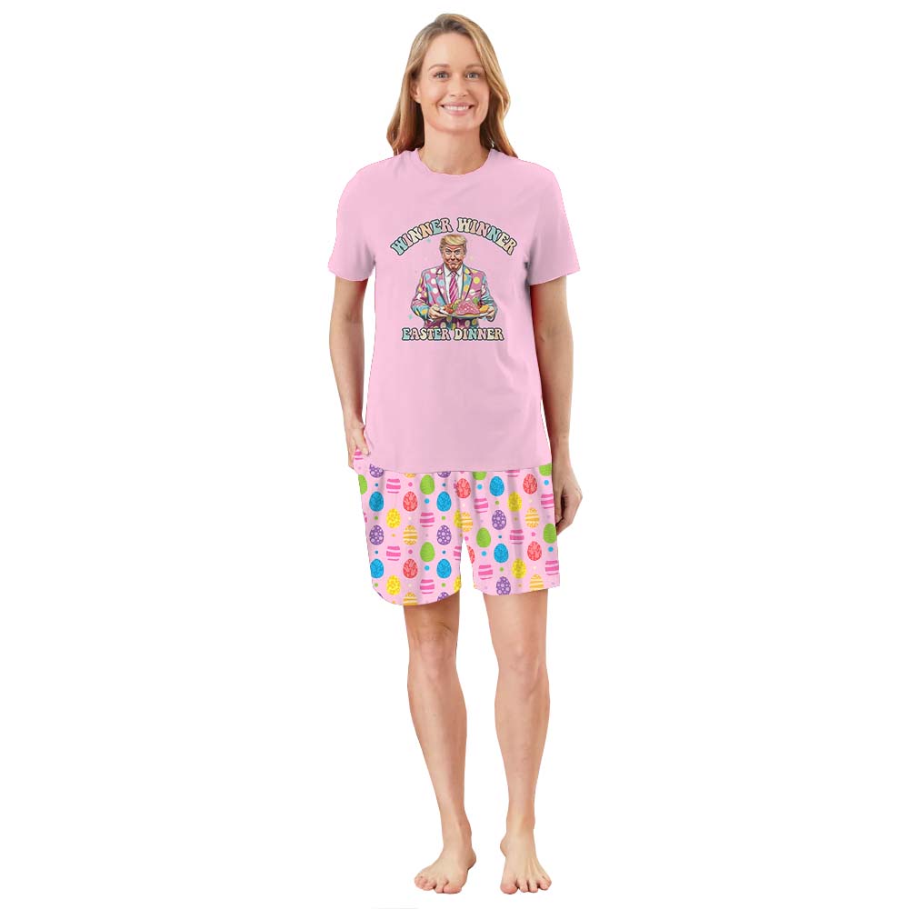 Trump Easter Pajamas For Adults Short Sleeves Pink Trump Easter Pajamas For Adults Short Sleeves Pink
