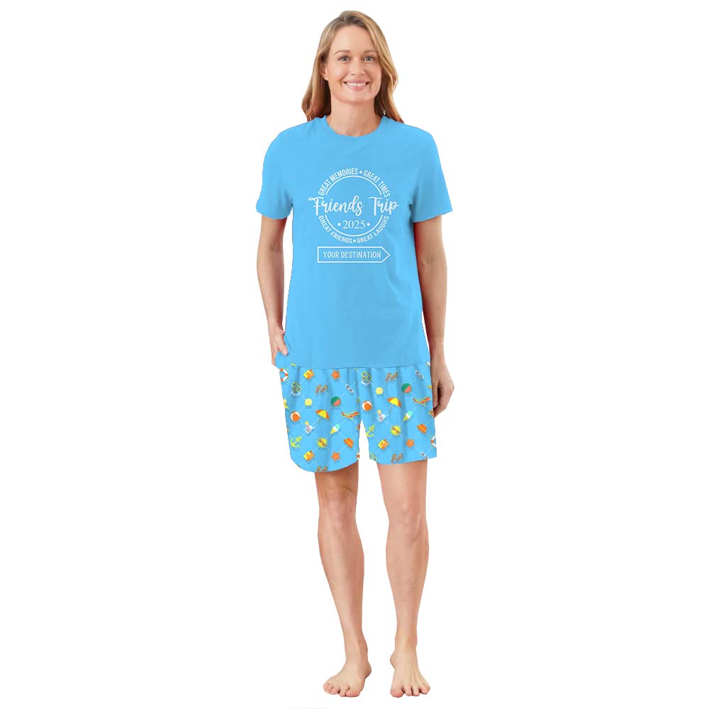 Friends Trip 2025 With Destination Pajamas For Adults Short Sleeves