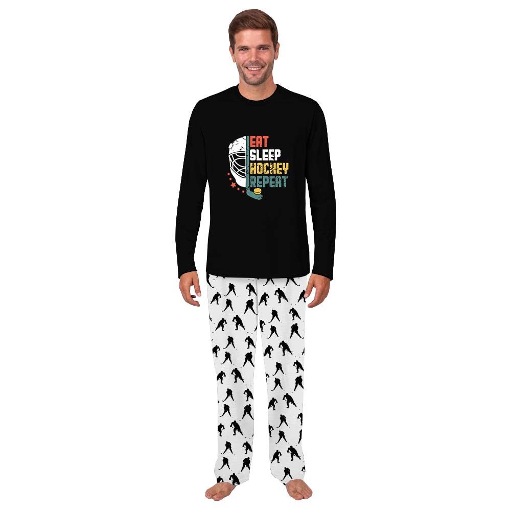 Eat Sleep Hockey Repeat Family Sport PJs Matching Sets