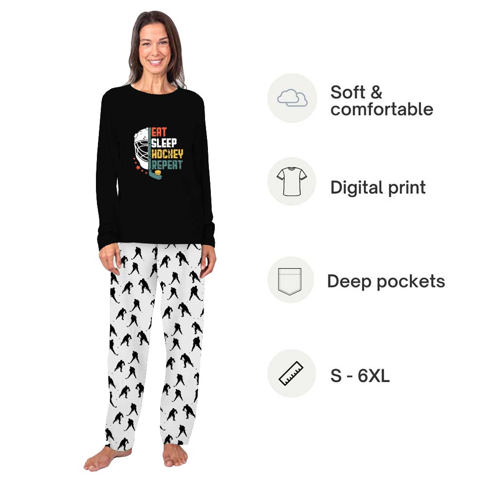 Eat Sleep Hockey Repeat Family Sport PJs Matching Sets