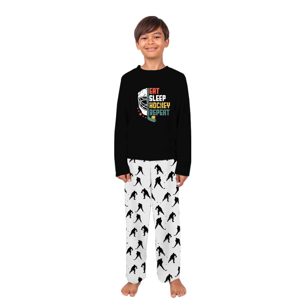Eat Sleep Hockey Repeat Family Sport PJs Matching Sets