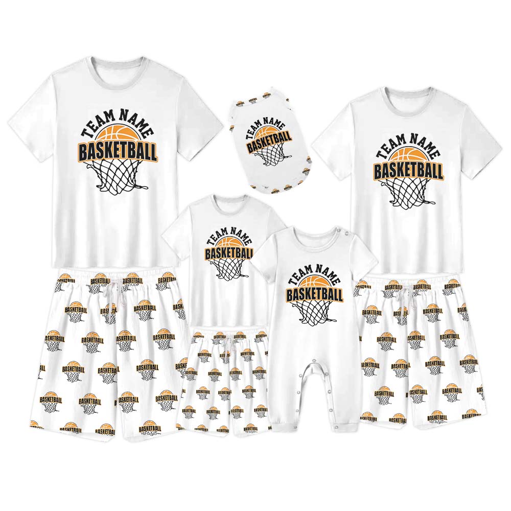 Custom Name Basketball Themed Jammies Matching Short Sleeves Custom Name Basketball Themed Jammies Matching Short Sleeves