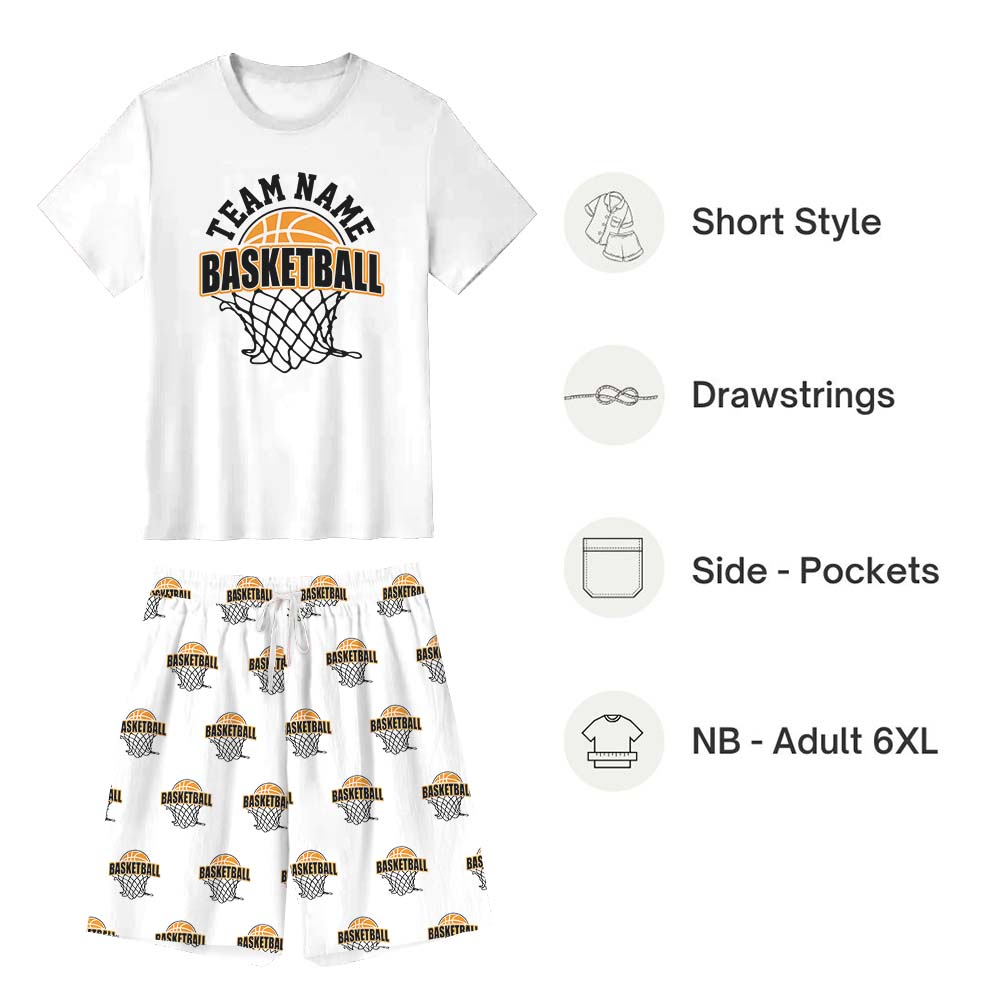 Custom Name Basketball Themed Jammies Matching Short Sleeves Custom Name Basketball Themed Jammies Matching Short Sleeves