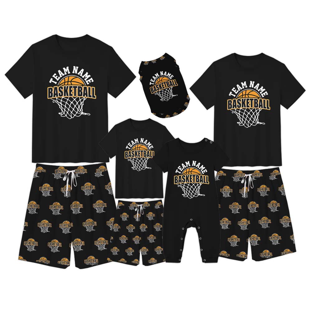 Custom Basketball Team Sport Pajamas For Family And Dog Short Sleeves Custom Basketball Team Sport Pajamas For Family And Dog Short Sleeves