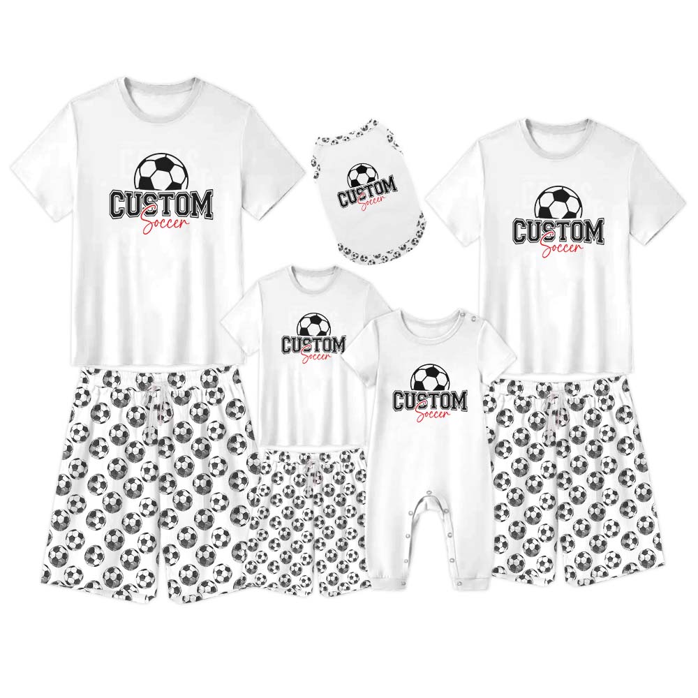 Custom Name Soccer Matching Family Pajamas With Dogs Short Sleeves Custom Name Soccer Matching Family Pajamas With Dogs Short Sleeves