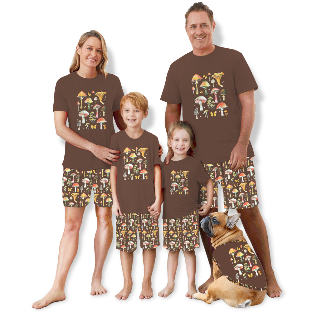 Cute Matching Mushroom Pajama Sets Brown Cute Matching Mushroom Pajama Sets Brown