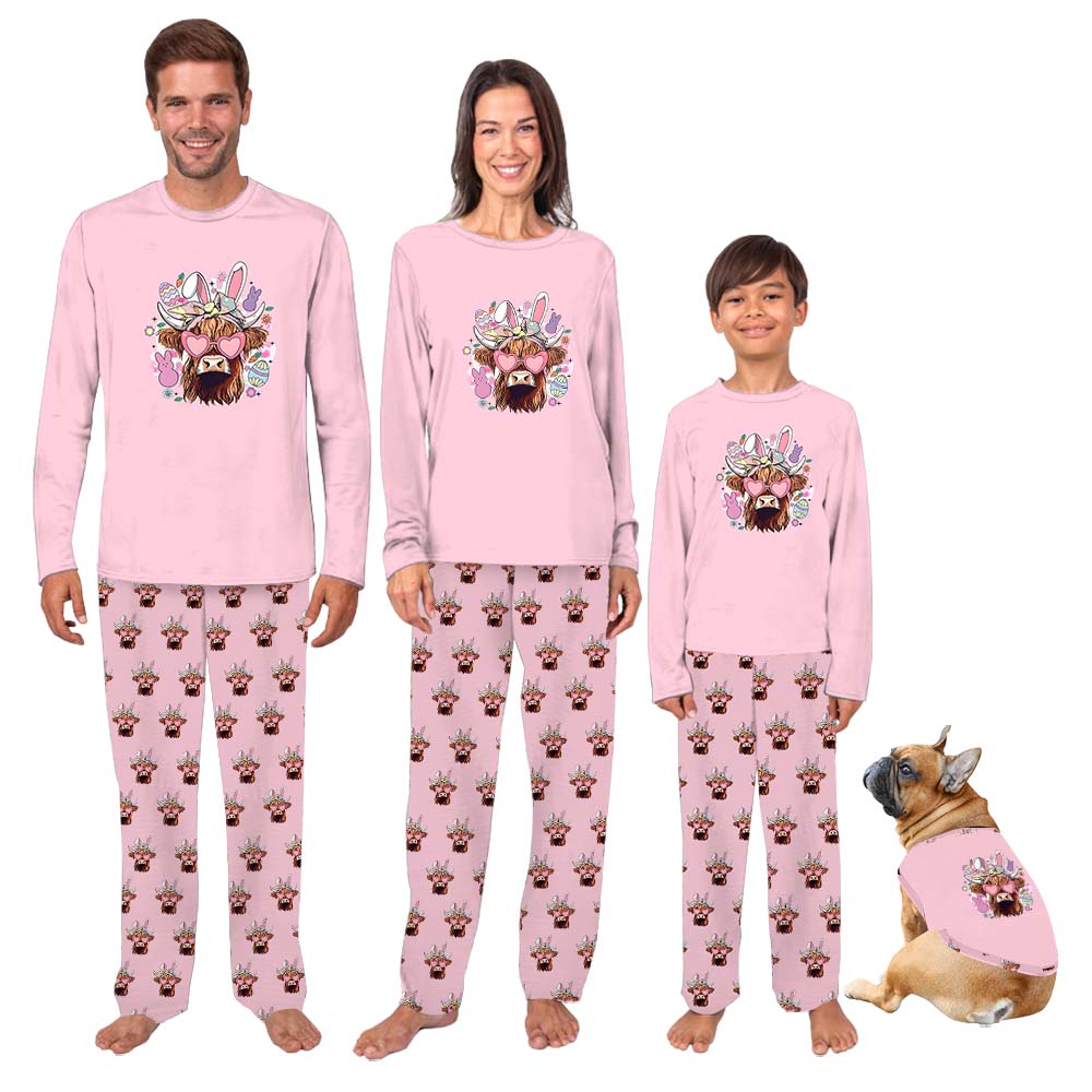 Cow Easter Pajamas For Adults and Kids Pink Cow Easter Pajamas For Adults and Kids Pink