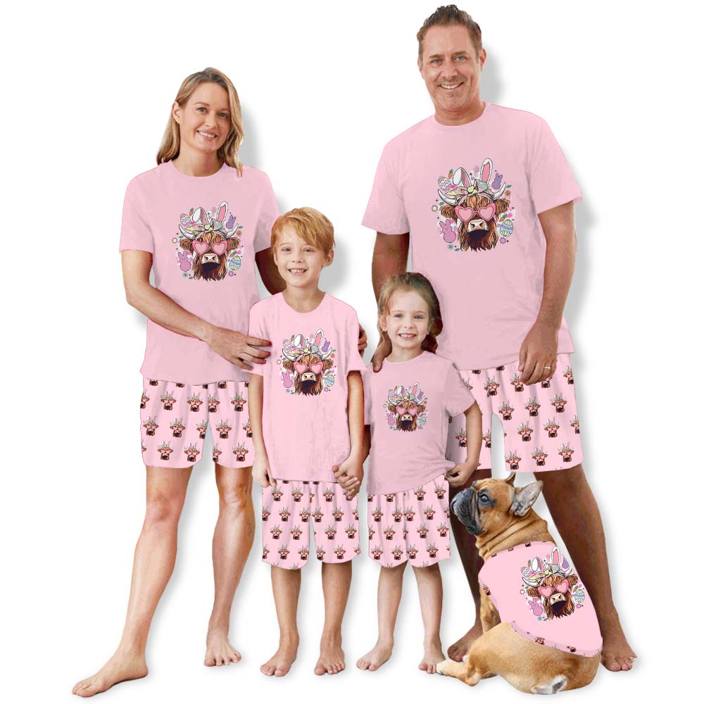 Cow Easter Pajamas For Adults Short Sleeves