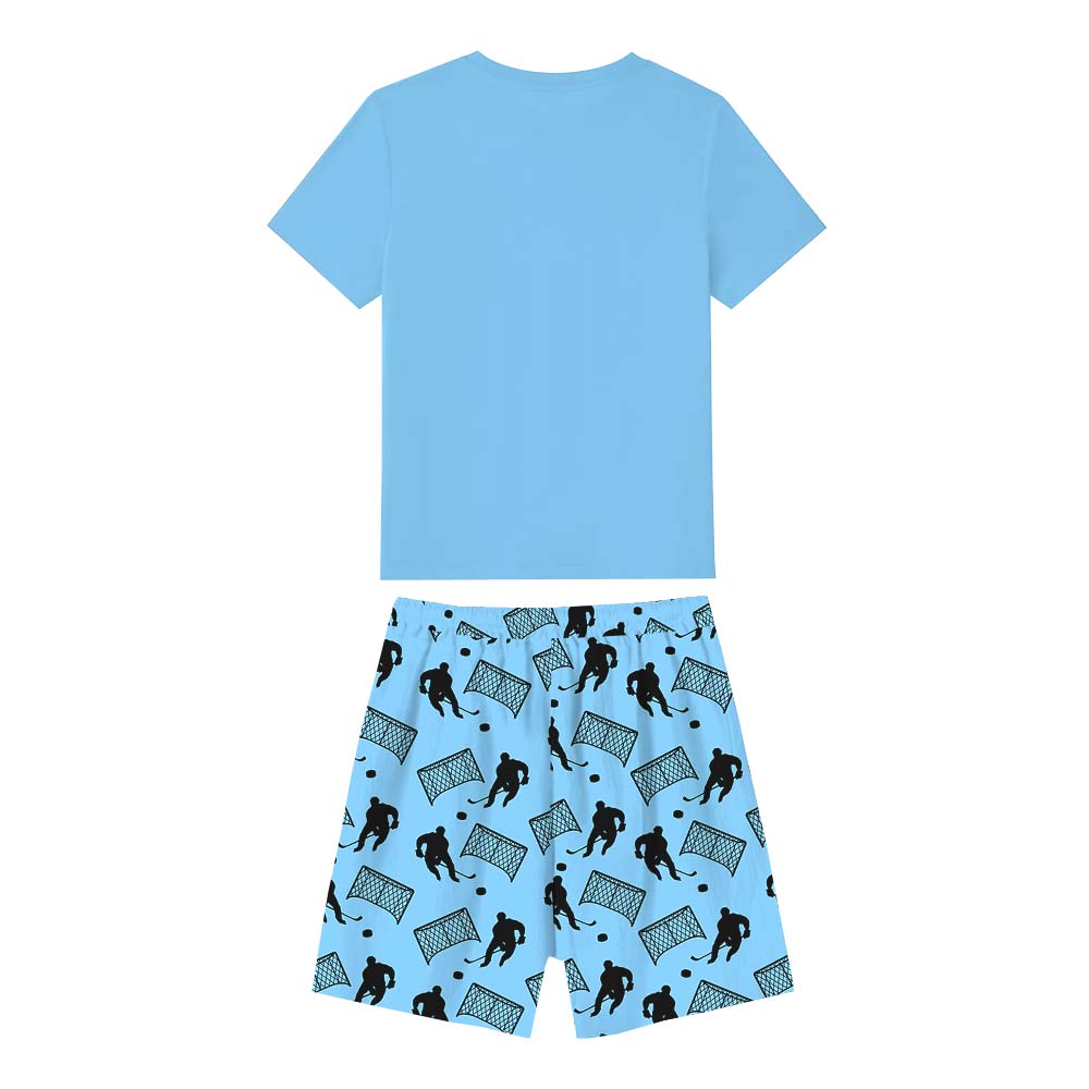 Cute Hockey Pajamas Tshirts And Shorts Blue Cute Hockey Pajamas Tshirts And Shorts Blue