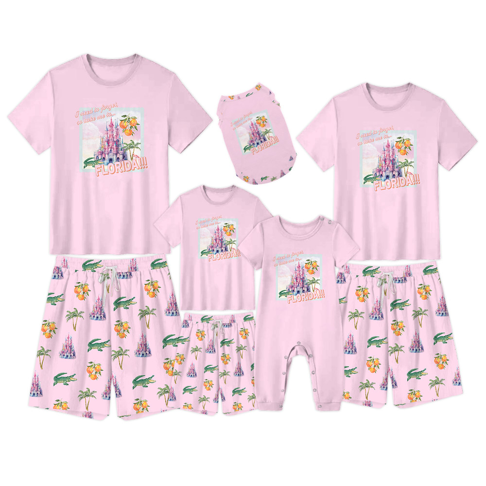 Sweet Pink Florida Vacation Short Pajamas Sets
