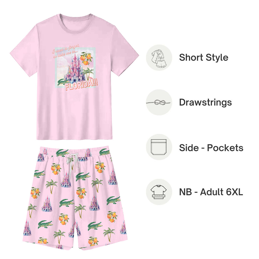 Sweet Pink Florida Vacation Short Pajamas Sets