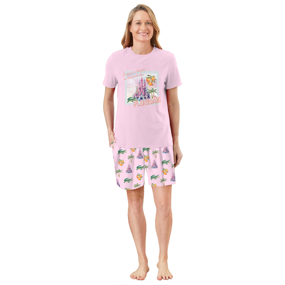 Sweet Pink Florida Vacation Short Pajamas Sets