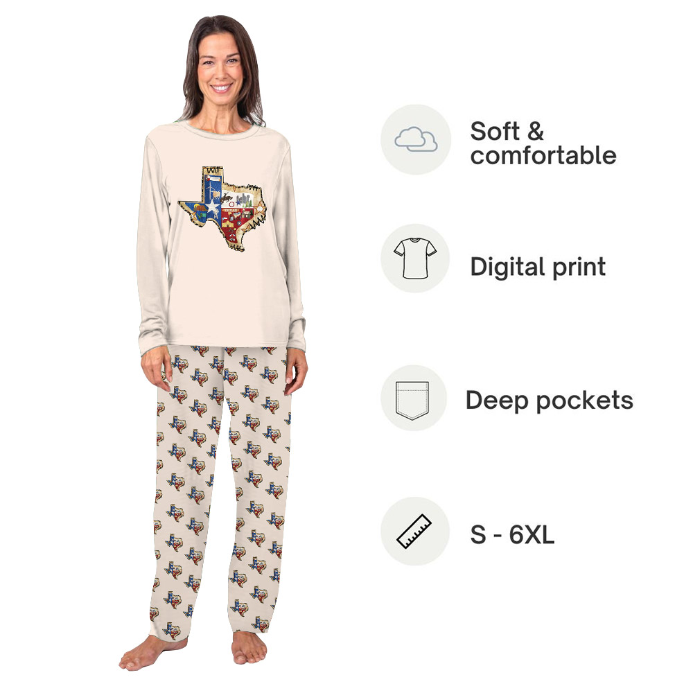 Texas Map Print Pajamas Shirt And Pants