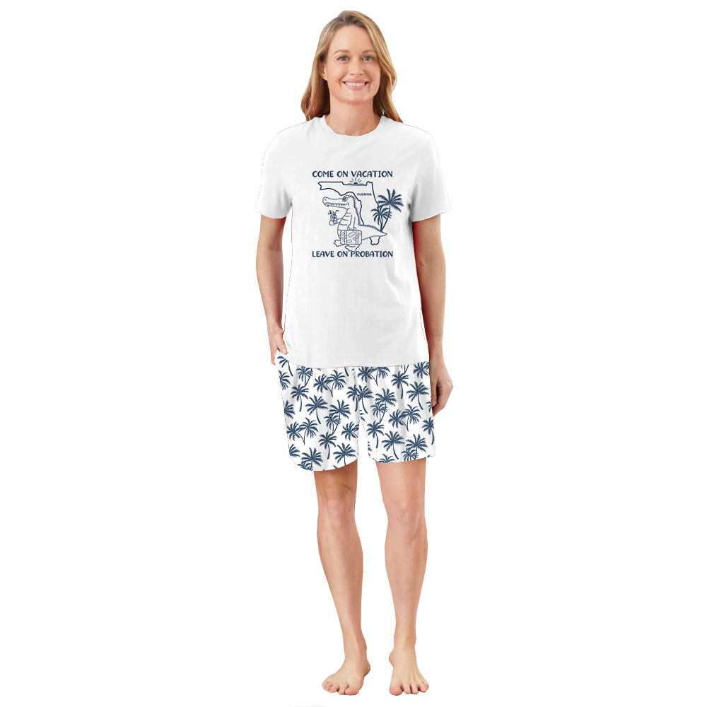 Funny Florida Vacation Short Pajamas With Palm Tree Print